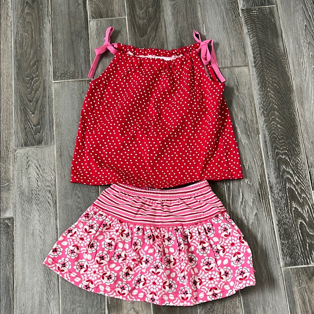 Hanna Andersson Red & Pink Polka Dot Tank with Pink Floral Skirt Set